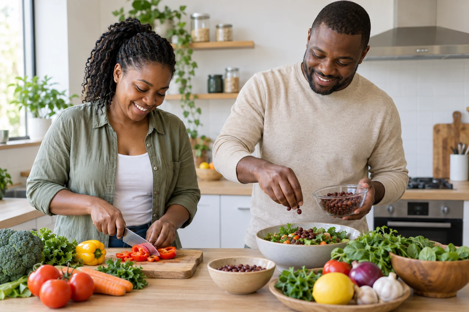 Un couple africain prépare un repas à la maison, image d’illustration